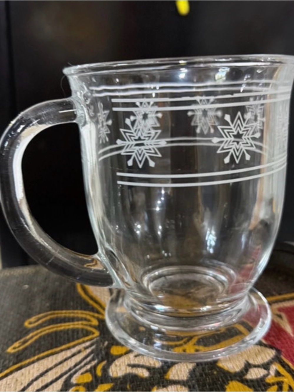 Clear Glass Snowflake Mug - White Etched Design